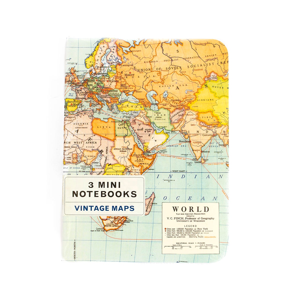 Cavallini, Memo & Notebooks, Art & School, 4"x5.5", Mini, Set, Vintage, Maps, 376291
